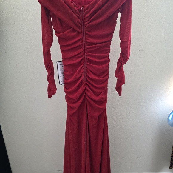 B Darlin Red Long Sleeve Off-Shoulder Dress B Darlin Red Long Sleeve Off-Shoulder Dress